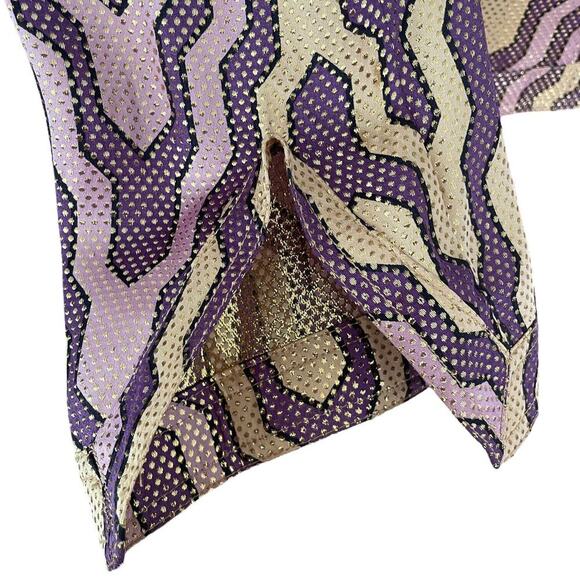 Tory Burch Multicolor Long Sleeve Split V-Neck Geometric Blouse Top Size 6 - Picture 7 of 10